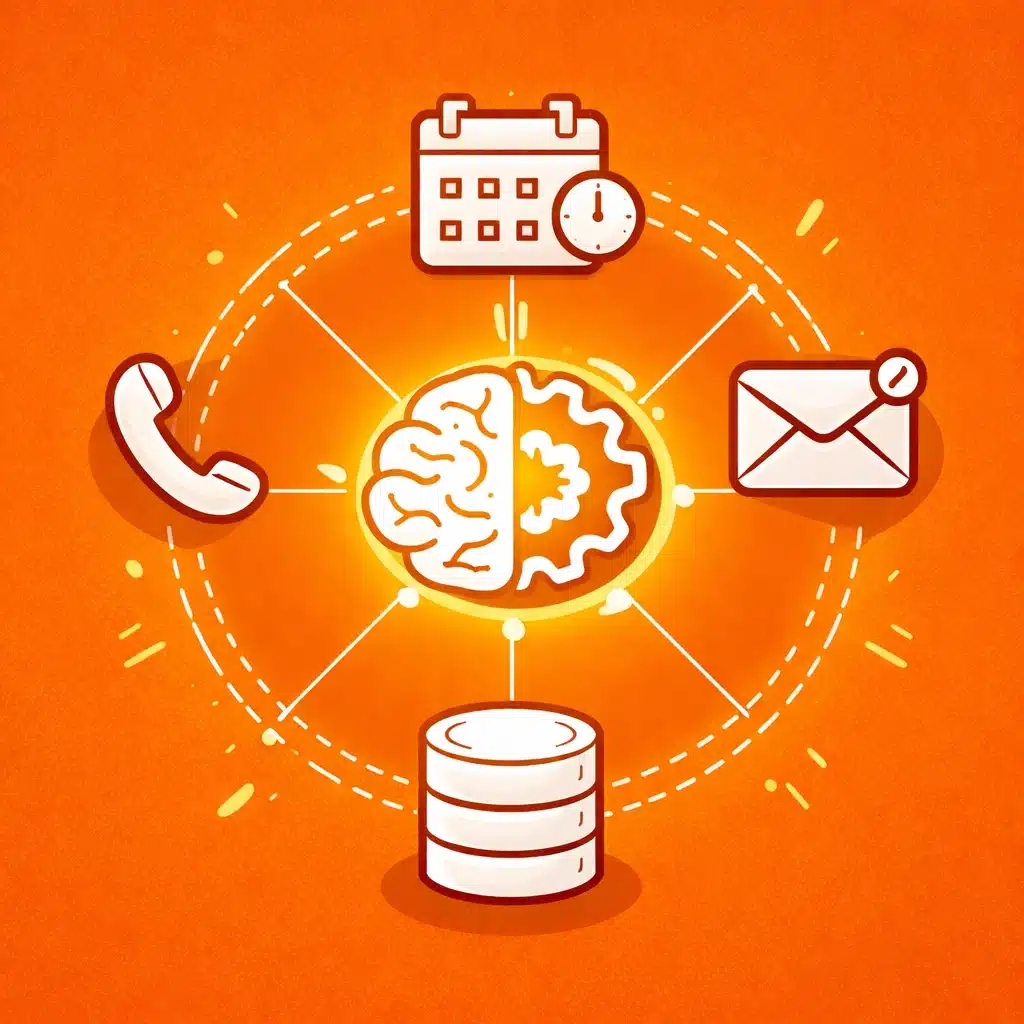 AI agent connecting multiple business tools like calendar, email, and CRM for automation